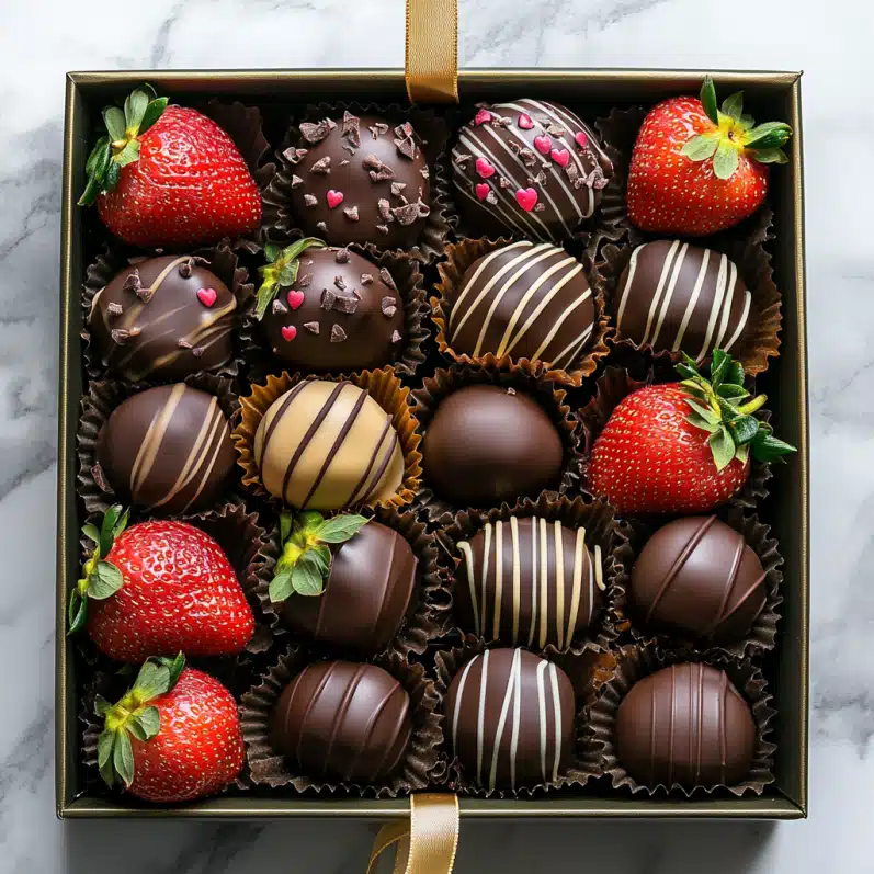 Gift box of Dubai chocolate strawberries with ribbon and luxury styling