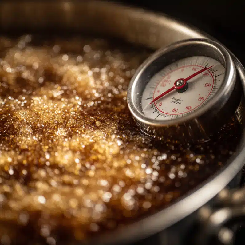 Sugar syrup at soft-ball stage for Labubu Candy